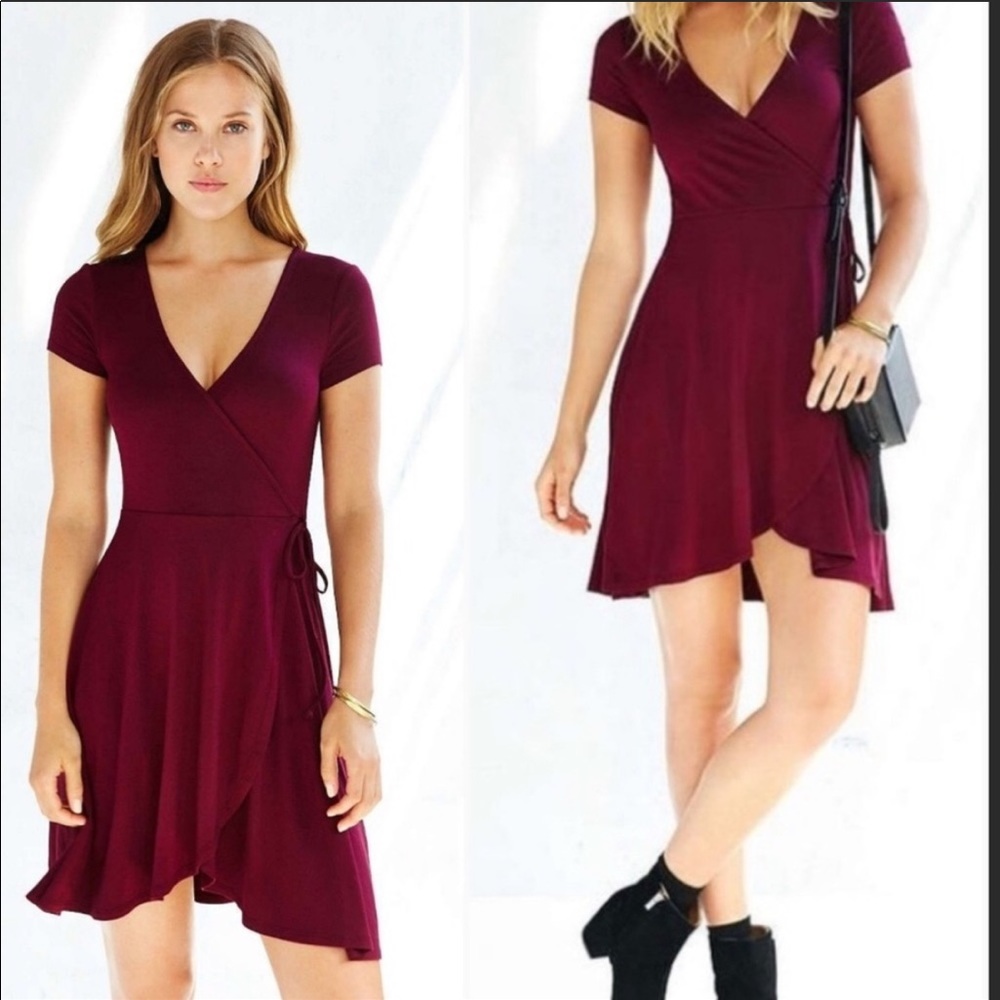 UO Kimchi Blue Burgundy Surplice Wrap Dress - M